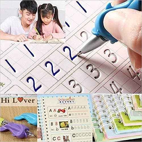 BUY 2 GET 2 FREE - Magic Reusable kids Copybook (4 Book + 10 Refill +1 Pen + 1 Grip)