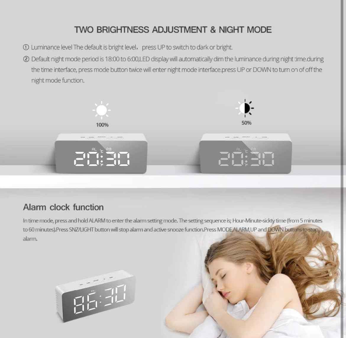 LED Mirror Alarm Clock