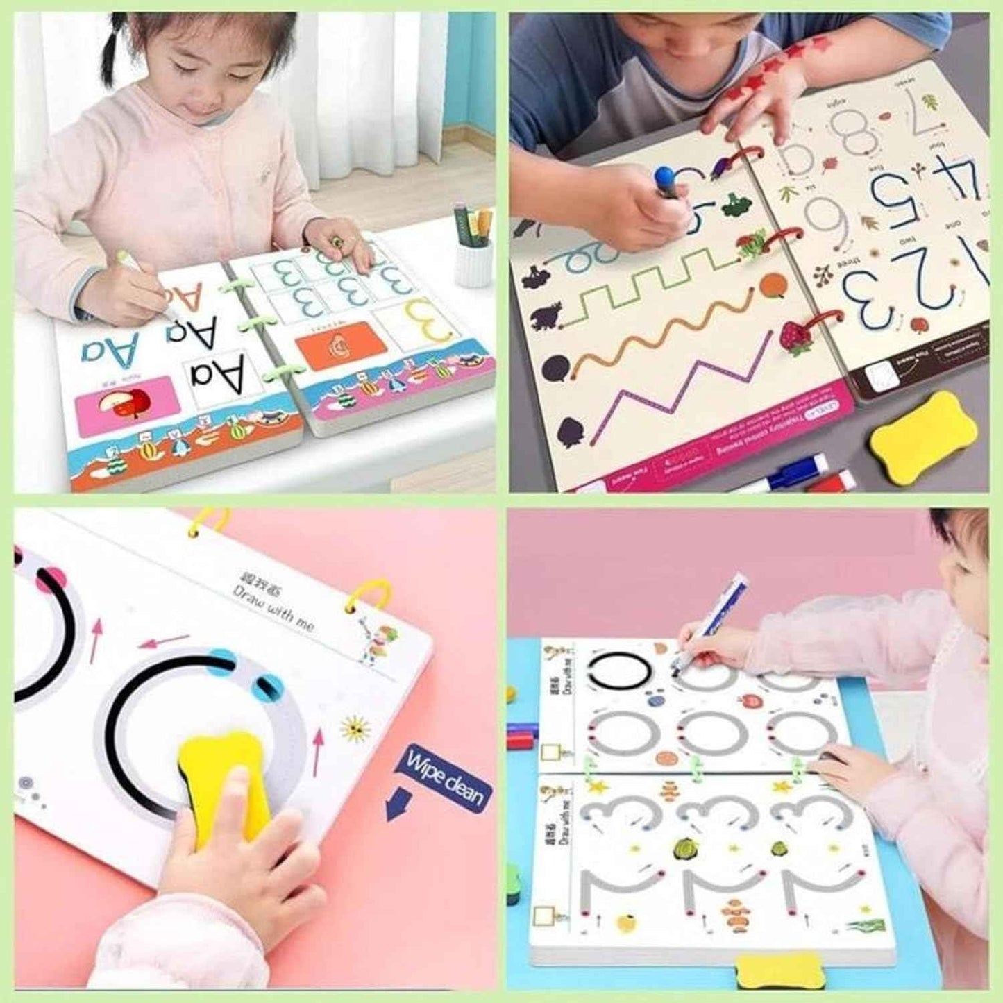 Magical Tracing & reusable Workbook Set for Kids – Alphabets, Numbers & Pen Control Training.