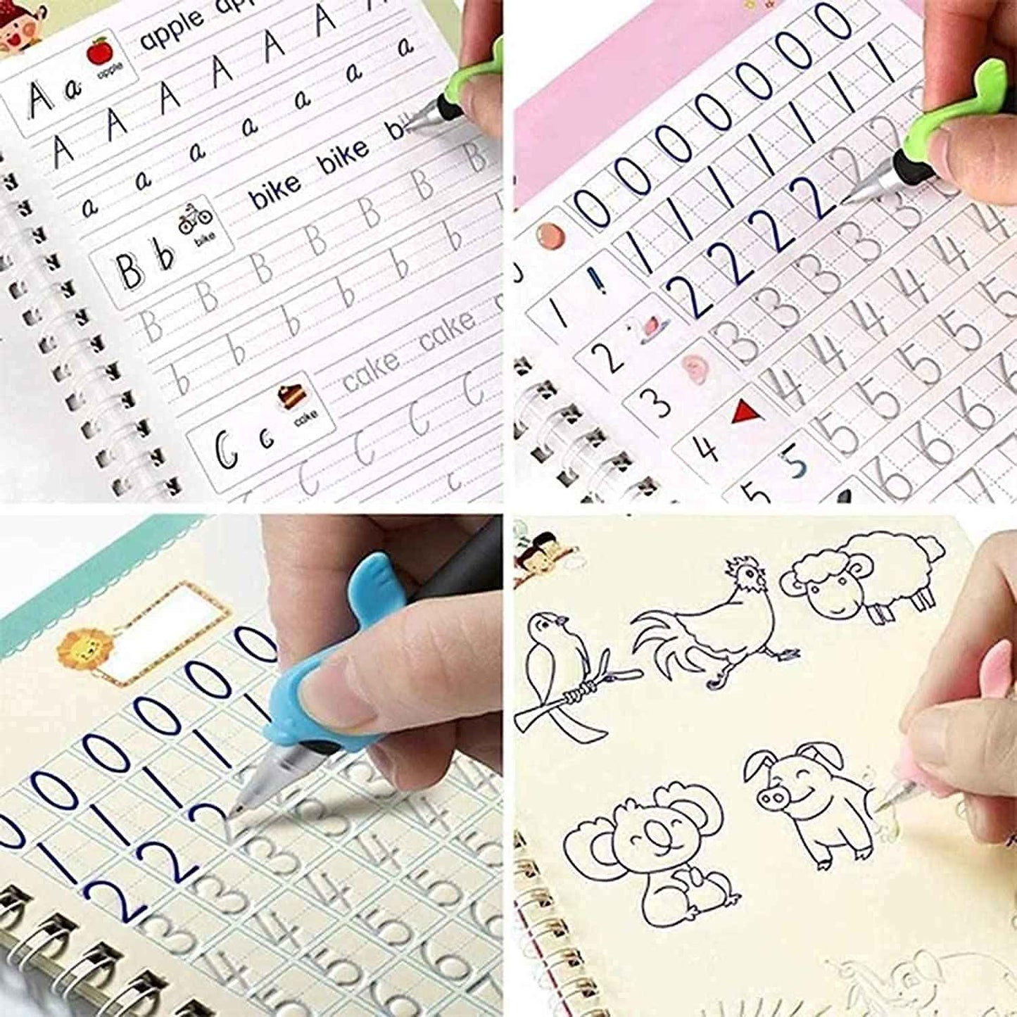 BUY 2 GET 2 FREE - Magic Reusable kids Copybook (4 Book + 10 Refill +1 Pen + 1 Grip)
