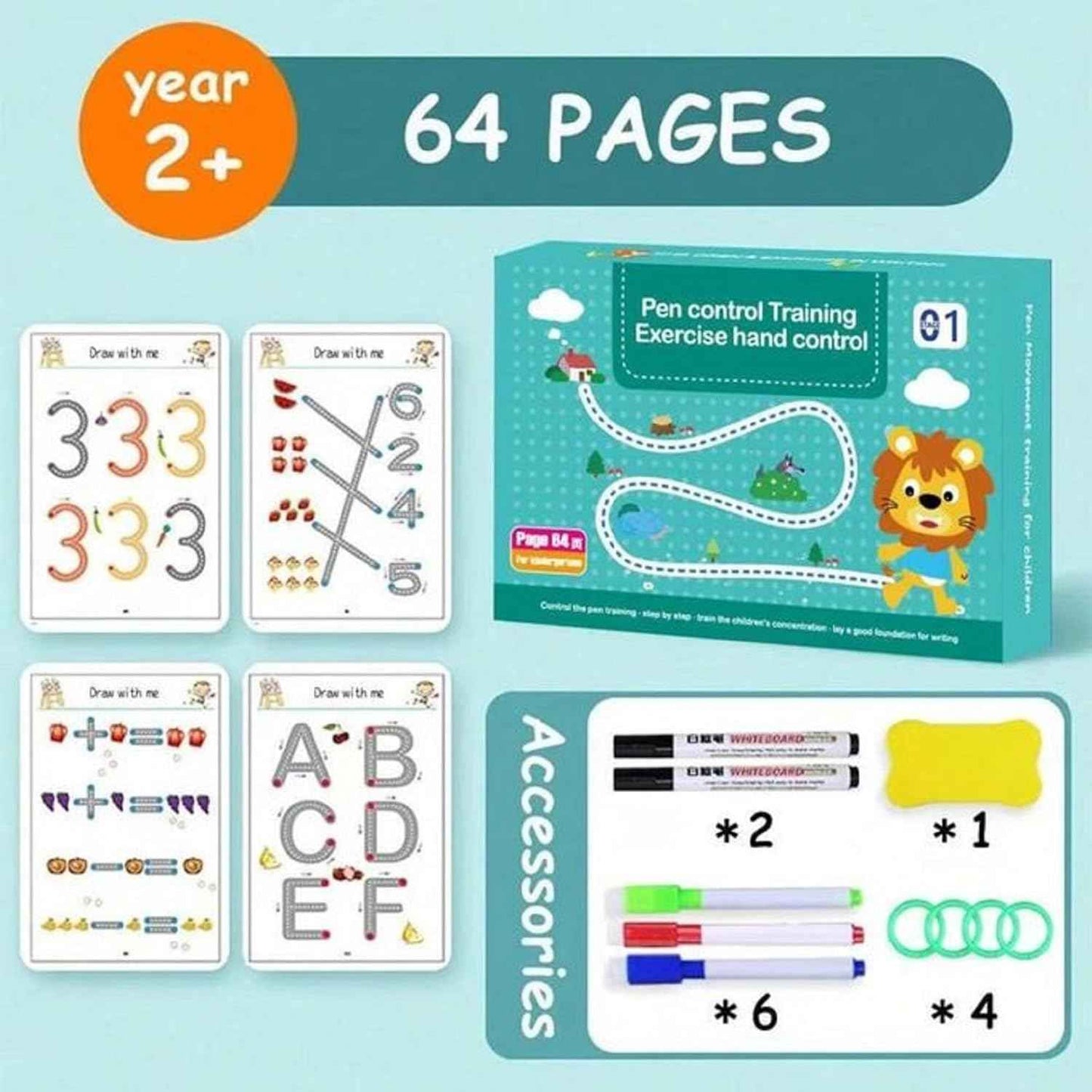 Magical Tracing & reusable Workbook Set for Kids – Alphabets, Numbers & Pen Control Training.
