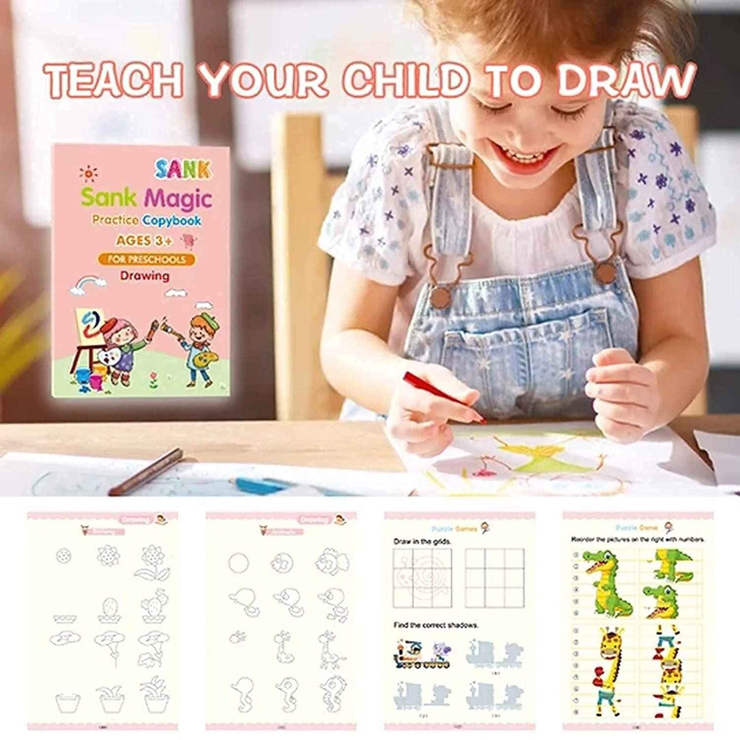 BUY 2 GET 2 FREE - Magic Reusable kids Copybook (4 Book + 10 Refill +1 Pen + 1 Grip)