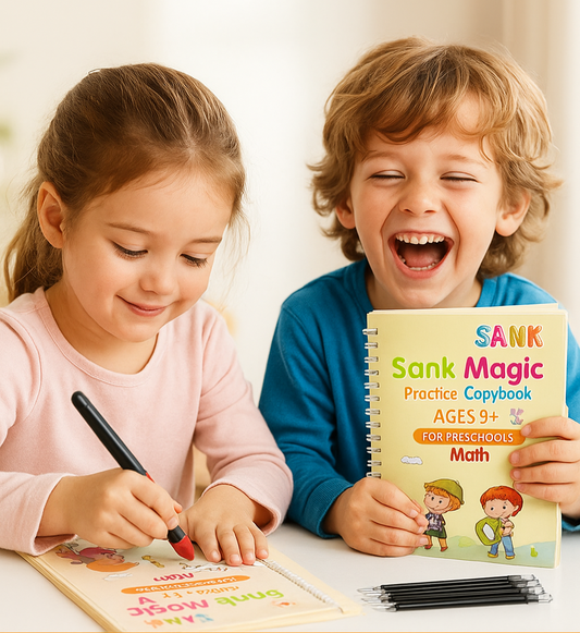 BUY 2 GET 2 FREE - Magic Reusable kids Copybook (4 Book + 10 Refill +1 Pen + 1 Grip)