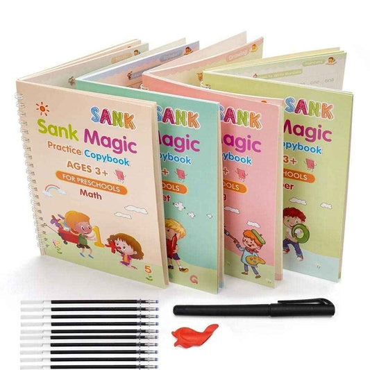 BUY 2 GET 2 FREE - Magic Reusable kids Copybook (4 Book + 10 Refill +1 Pen + 1 Grip)