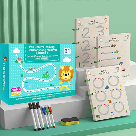 Magical Tracing & reusable Workbook Set for Kids – Alphabets, Numbers & Pen Control Training.