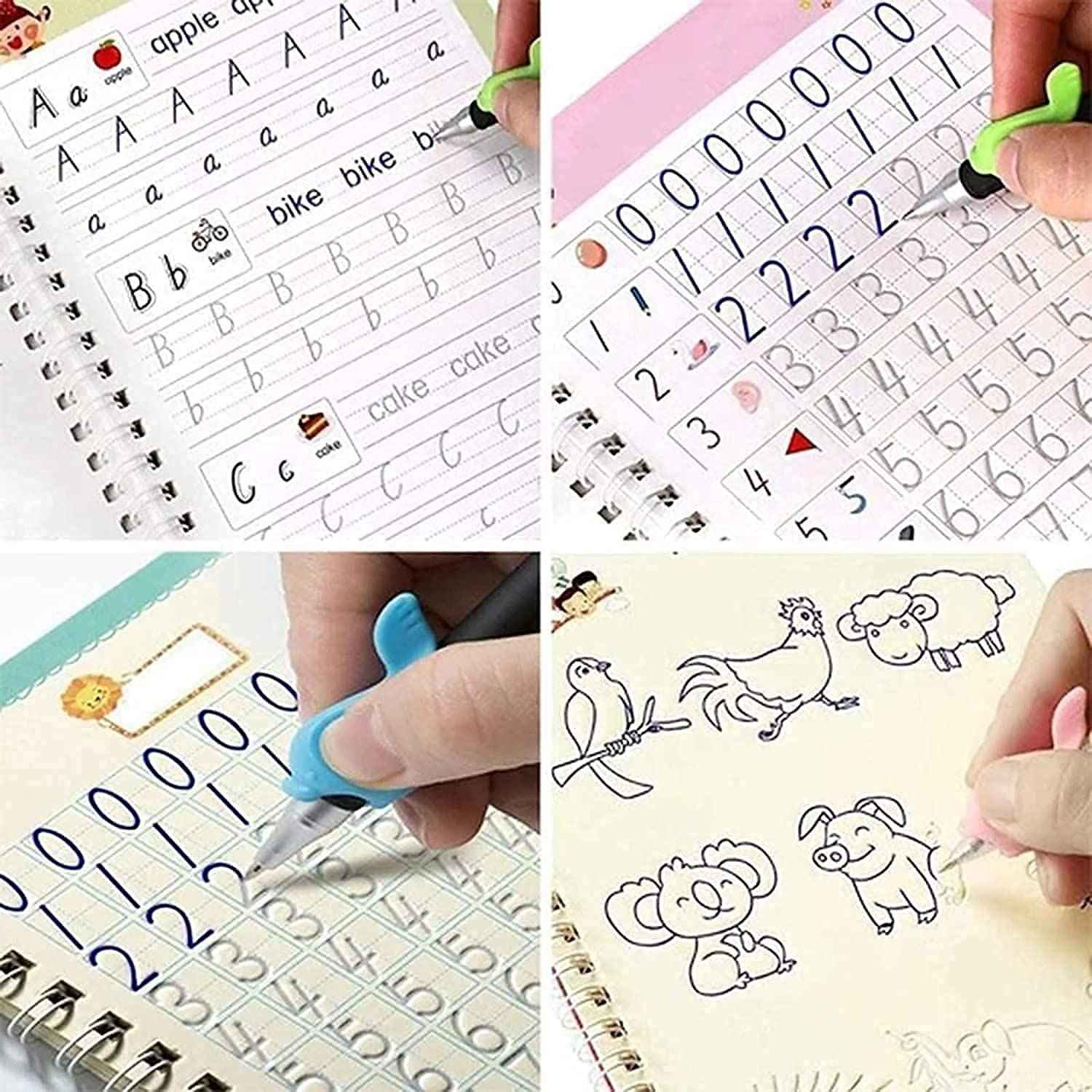 BUY 2 GET 2 FREE - Magic Reusable kids Copybook (4 Book + 10 Refill +1 Pen + 1 Grip)