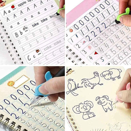BUY 2 GET 2 FREE - Magic Reusable kids Copybook (4 Book + 10 Refill +1 Pen + 1 Grip)