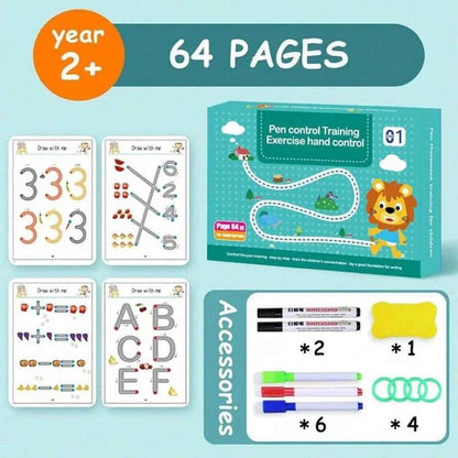 Magical Tracing & reusable Workbook Set for Kids – Alphabets, Numbers & Pen Control Training.