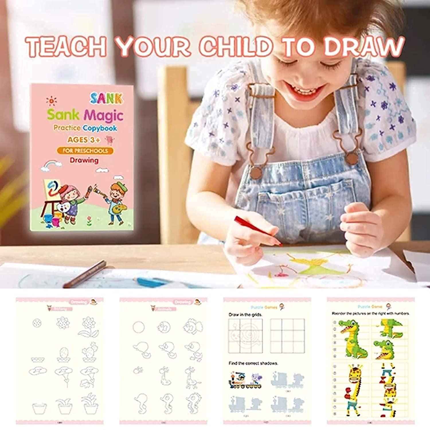 BUY 2 GET 2 FREE - Magic Reusable kids Copybook (4 Book + 10 Refill +1 Pen + 1 Grip)