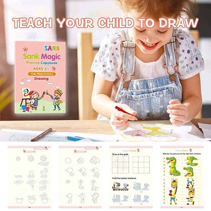 BUY 2 GET 2 FREE - Magic Reusable kids Copybook (4 Book + 10 Refill +1 Pen + 1 Grip)